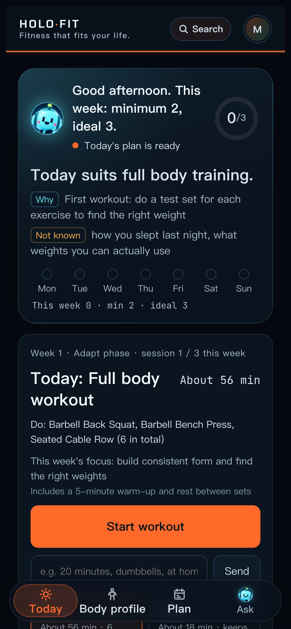 Today page with the coach's reasons